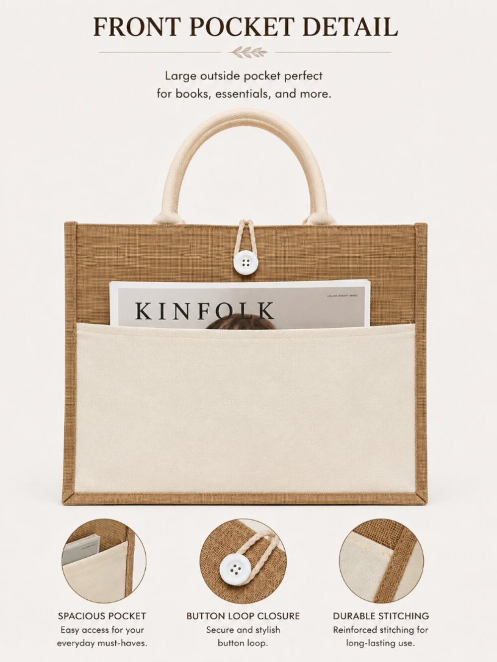 Large Fashion Illustration โVOGUEโ Jute & Canvas Tote - Picture 5 of 12